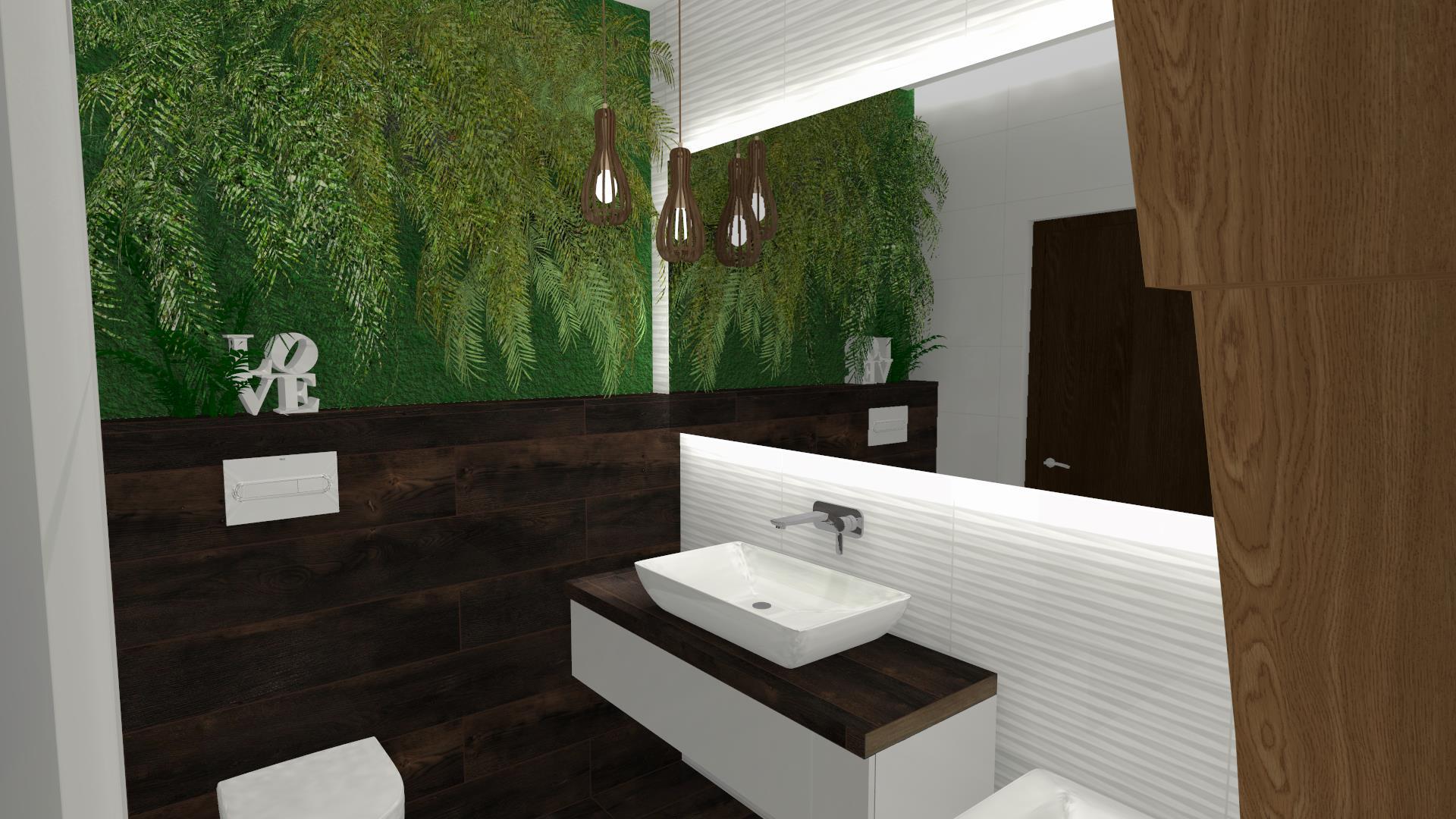 Projekt łazienki z zieloną ścianą